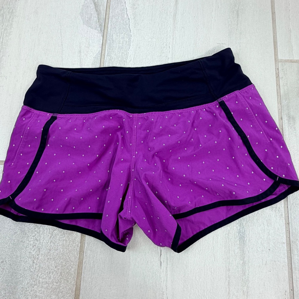 Lululemon Speed Up Shorts Purple Reflective Diamond Dot Black Trim Size 4